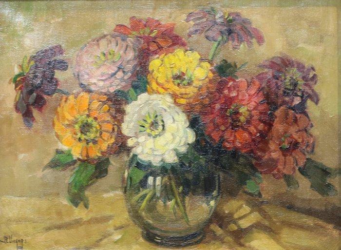 Ben Viegers (1886-1947) - Bloemenpracht in glasvaas., Antiek en Kunst, Kunst | Schilderijen | Klassiek