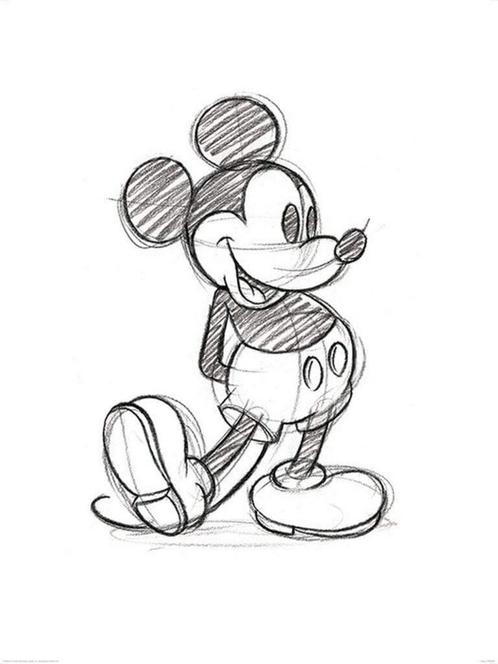 Kunstdruk Mickey Mouse Sketched Single 60x80cm, Huis en Inrichting, Woonaccessoires | Schilderijen, Tekeningen en Foto's, Nieuw