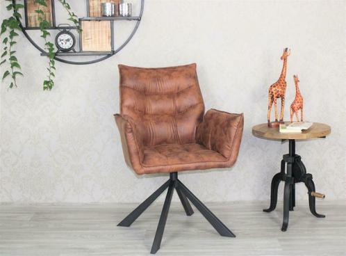 Eetkamerstoel ‘Stan’ cognac cowboy stof, 360 draaibaar!, Huis en Inrichting, Stoelen, Vijf, Zes of meer stoelen, Bruin, Nieuw
