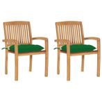 vidaXL Tuinstoelen 2 st met groene kussens massief teakhout, Verzenden, Nieuw, Teakhout