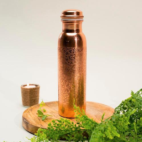 Puur Koperen Waterfles Bloempatroon ± 1 liter, Huis en Inrichting, Keuken | Keukenbenodigdheden, Ophalen of Verzenden