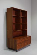 Vintage boekenkast, wandkast, highboard jaren 60, Gebruikt, Mid century, 100 tot 150 cm, Teakhout