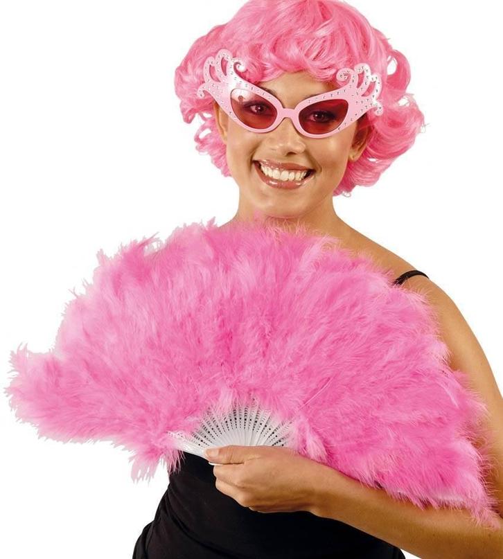 Lichtroze Handwaaier Veren 45cm, Hobby en Vrije tijd, Feestartikelen, Nieuw, Verzenden