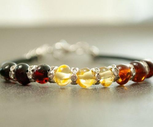 9 Armbanden - Baltisch Amber - Meerkleurig - Gepolijste- 41, Verzamelen, Mineralen en Fossielen