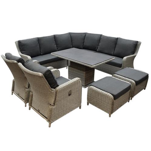 Bilbao dining hoek loungeset 8 delig grijs verstelbare tafel, Tuin en Terras, Tuinsets en Loungesets, Nieuw, Wicker, Ophalen of Verzenden