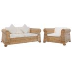 vidaXL 2-delig Bankstel met kussens natuurlijk rattan, Verzenden, 150 tot 200 cm, Nieuw, Riet of Rotan