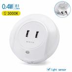 Nachtlampje rond warmwit + 2x USB poort | dagnachtsensor | 3, Huis en Inrichting, Lampen | Overige, Verzenden, Nieuw