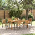 vidaXL 7-delige tuin eetset, grijs poly riet en acacia., Tuin en Terras, Verzenden, Nieuw, Rotan