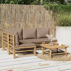 vidaXL 5-delige Loungeset met kussens bamboe taupe, Tuin en Terras, Verzenden, Nieuw, Hout, Loungeset