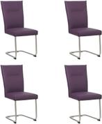 Set van 4 Paarse leren   - poot rond rvs - Toledo Leer Auber, Huis en Inrichting, Stoelen, Nieuw, Vier, Modern, Leer