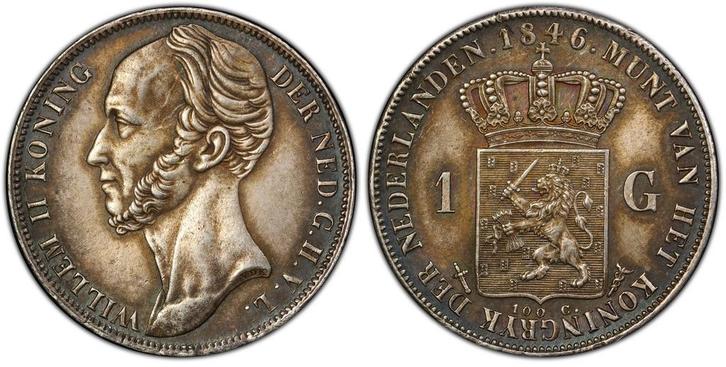 Koning Willem II 1 gulden 1846 zwaard MS63 PCGS, Postzegels en Munten, Munten | Nederland, Losse munt, 1 gulden, Koning Willem II