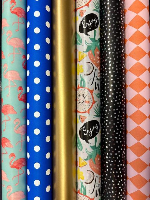 Inpakpapier verjaardag feest 6 rollen cadeaupapier - Breedte, Hobby en Vrije tijd, Knutselen, Overige typen, Nieuw, Ophalen of Verzenden