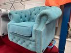 Chesterfield Maarssen !!! Blauwe Suede Chesterfield Fauteuil, Ophalen, Zo goed als nieuw, Leer, Chesterfield