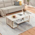 Salontafel Klibro marmerlook wit en goudkleurig 120x60x42 cm, Verzenden, Nieuw
