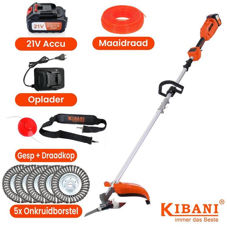Kibani Accu Bosmaaier – Kanten Maaier Met Onkruidborstels, Tuin en Terras, Bosmaaiers, Nieuw, Accu