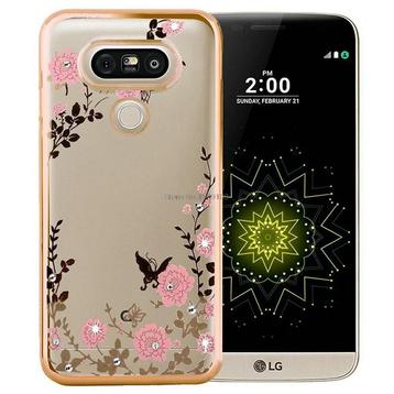 LG G5 Flower Bloemen Case Diamant Crystal TPU Hoesje - Goud