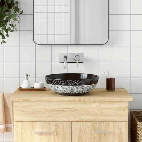 vidaXL Opzetwasbak rond 41x14 cm keramiek zwart en blauw, Doe-het-zelf en Verbouw, Sanitair, Nieuw, Verzenden