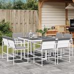 vidaXL 9-delige Tuinset met kussens textileen wit, Verzenden, Nieuw, 8 zitplaatsen, Rvs