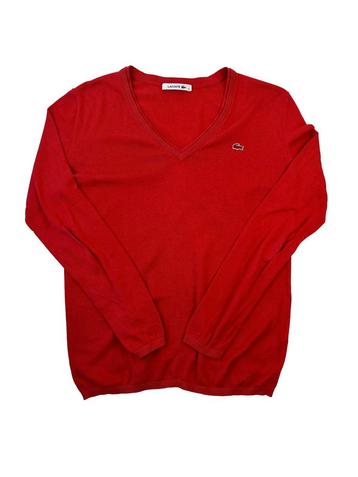 Vintage Lacoste rood V-Neck Knit trui maat M