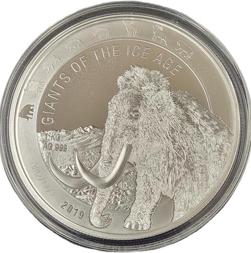 Ghana Giants of the Ice Age 1 kg 2019 Woolly Mammoth, Postzegels en Munten, Munten | Afrika, Losse munt, Zilver, Overige landen