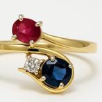 Ring - 18 karaat Geel goud, Zaffiro - Rubino - Diamante -, Nieuw