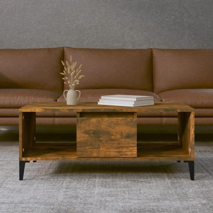 vidaXL Salontafel 90x50x36,5 cm bewerkt hout gerookt, Huis en Inrichting, Tafels | Salontafels, 50 tot 100 cm, Nieuw, Overige houtsoorten