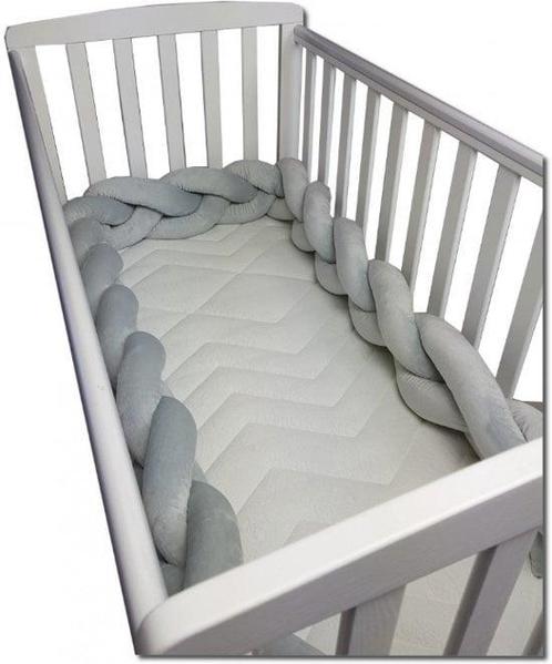 Bedbumper grijs - 280 cm lang - gevlochten - bedomrander..., Kinderen en Baby's, Babywiegjes en Ledikanten, Nieuw, Ophalen of Verzenden
