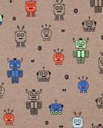 Katoen Jersey Neon Robots Taupe, Nieuw, Grijs