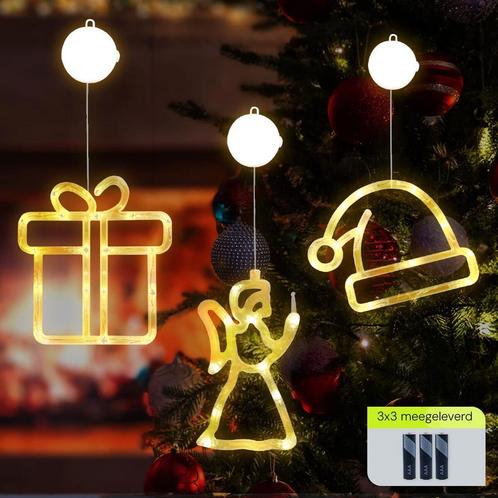 Kerstverlichting Raam Kerstengel + Kerstmuts + Kerstcadeau -, Diversen, Kerst, Nieuw, Verzenden