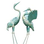 Set van 2 reigers - metalen beelden - turquoise met goud, Tuin en Terras, Tuinbeelden, Ophalen of Verzenden, Nieuw