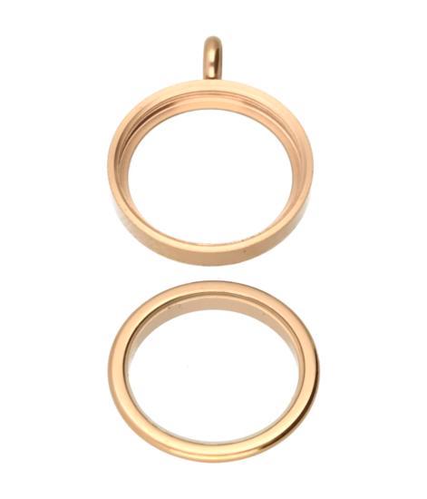 RVS rosé gouden medaillon rond glad 24 mm. ketting hanger -, Sieraden, Tassen en Uiterlijk, Kettinghangers, Nieuw, Verzenden