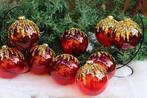 Hato: 9 rode kerstballen met goud - Kerstballen (9) - Glas, Diversen, Kerst, Nieuw