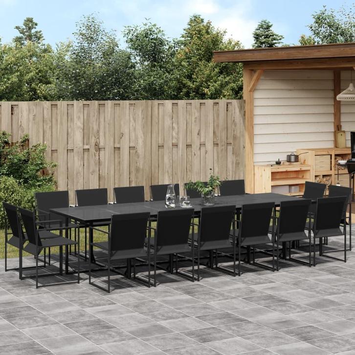 vidaXL 17-delige Tuinset textileen zwart, Tuin en Terras, Tuinsets en Loungesets, Tuinset, Nieuw, 6 zitplaatsen, Rvs, Verzenden