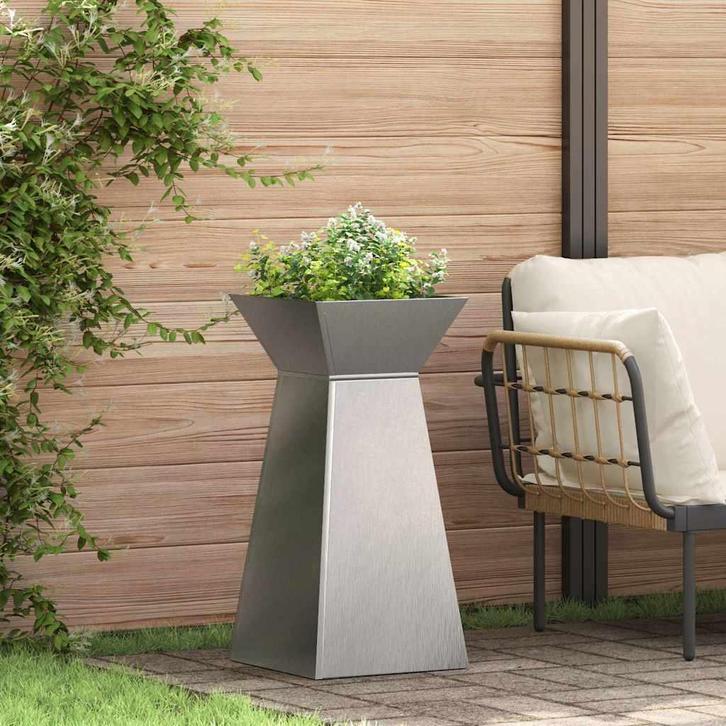 vidaXL Pilaar Plantenbak 2 pcs Zilver 35 x 35 x 73 cm, Tuin en Terras, Bloembakken en Plantenbakken, Minder dan 60 cm, Nieuw, 60 cm of meer