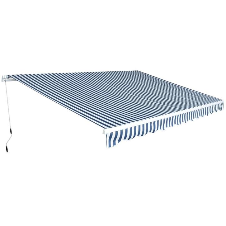vidaXL Luifel handmatig uittrekbaar 450 cm blauw/wit, Tuin en Terras, Zonneschermen, Nieuw, Verzenden