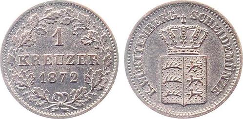 Duitsland 1 Kreuzer 1872 Wuerttemberg stgl Erstabschlag s..., Postzegels en Munten, Munten | Europa | Niet-Euromunten, Verzenden