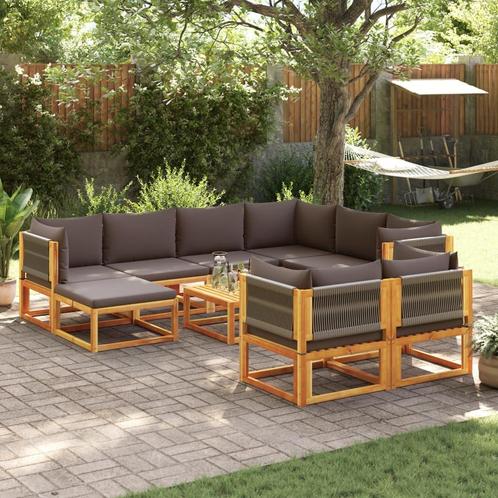 vidaXL 10-delige tuinbankset met kussens van acaciahout en, Tuin en Terras, Tuinsets en Loungesets, Nieuw, Hardhout, Verzenden