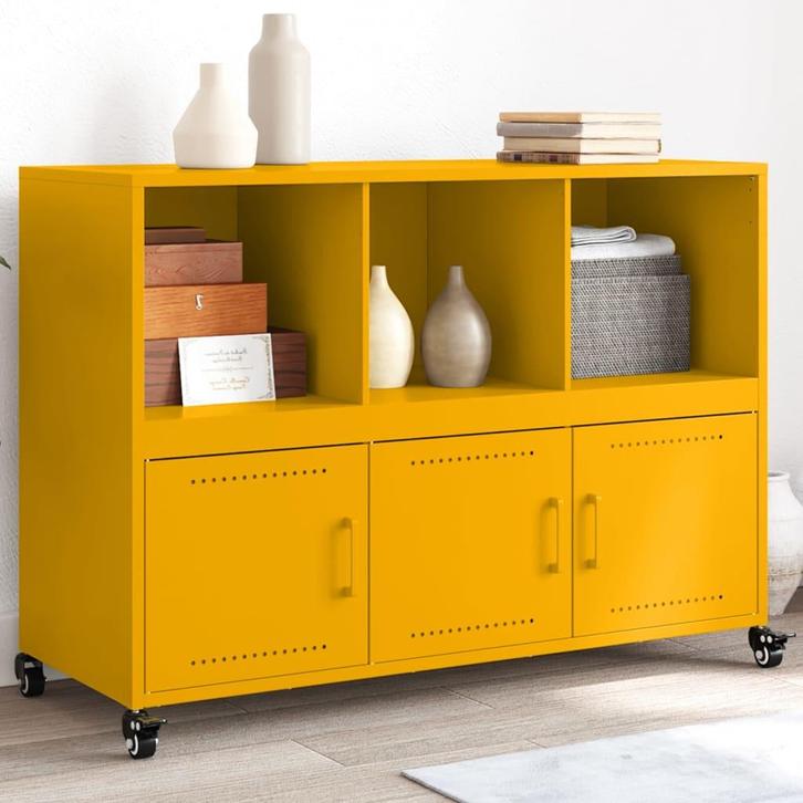 vidaXL Dressoir 100,5x39x72 cm staal mosterdgeel, Huis en Inrichting, Kasten | Dressoirs, 25 tot 50 cm, Nieuw, 100 tot 150 cm