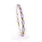 8 Krt. Fantasie schakel armband met amethist | 19 cm, Sieraden, Tassen en Uiterlijk, Antieke sieraden, Ophalen of Verzenden, Goud