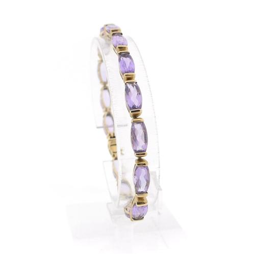 8 Krt. Fantasie schakel armband met amethist | 19 cm, Sieraden, Tassen en Uiterlijk, Antieke sieraden, Met edelsteen, Goud, Ophalen of Verzenden