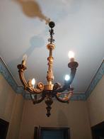 Plafondlamp - Goudkleurig hout - houtblad met goud, Antiek en Kunst