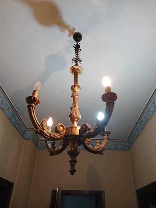 Plafondlamp - Goudkleurig hout - houtblad met goud, Antiek en Kunst, Curiosa en Brocante