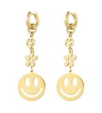 Smiley oorbellen - Smiley, flower, smiley - Stainless steel, Overige materialen, Hangers, Verzenden, Nieuw