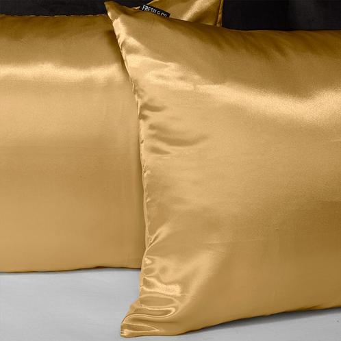 Fresh and Co Kussenslopen Silk Satin Goud: 2-PACK, Huis en Inrichting, Slaapkamer | Beddengoed, Hoeslaken of Sloop, Nieuw, Verzenden