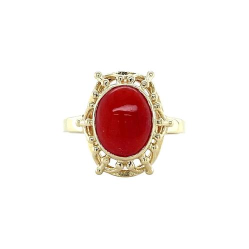 Gouden vintage ring met bloedkoraal 14 krt, Sieraden, Tassen en Uiterlijk, Ringen, Nieuw, Ophalen of Verzenden