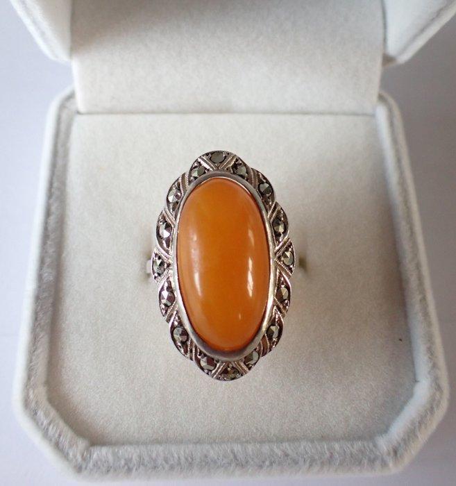 Zilver - Ring - Butterscotch Marcasiet, Antiek en Kunst, Kunst | Designobjecten