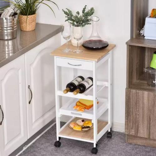 Witte Keukenwagen op Wielen met Lade, Plank & Flessenrek, Huis en Inrichting, Keuken | Keukenelementen, Nieuw, Verzenden