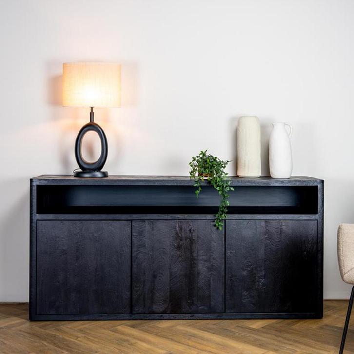 *WOONWINKEL* Tower Living Tenna Zwart Mangohout Dressoir, Huis en Inrichting, Kasten | Dressoirs, Nieuw, Verzenden