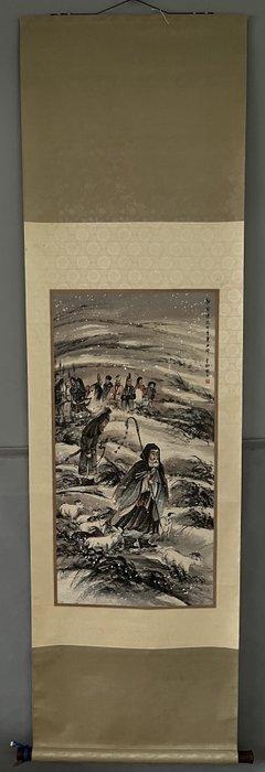 INK AND COLOR ON PAPER PAINTING “Su Wu herding sheep”, Antiek en Kunst, Antiek | Overige Antiek