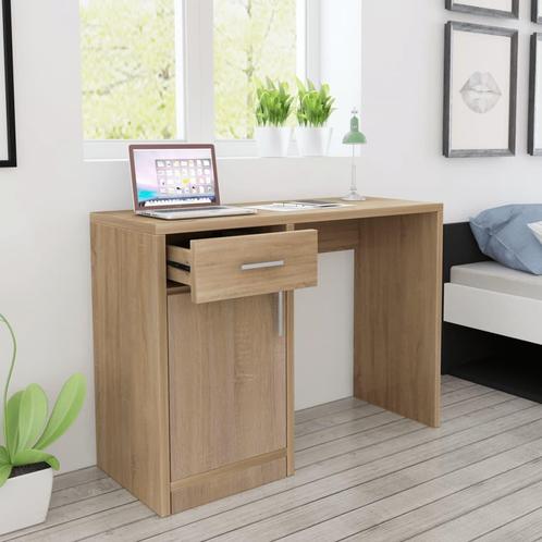 vidaXL Bureau met lade en kastje 100x40x73 cm eiken, Huis en Inrichting, Bureaus, Nieuw, Verzenden